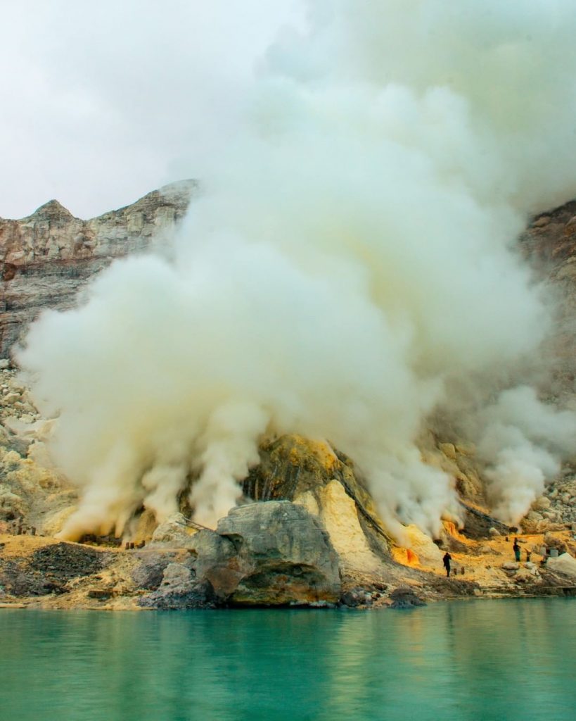 Ijen crater the largest acidic lake in the world.