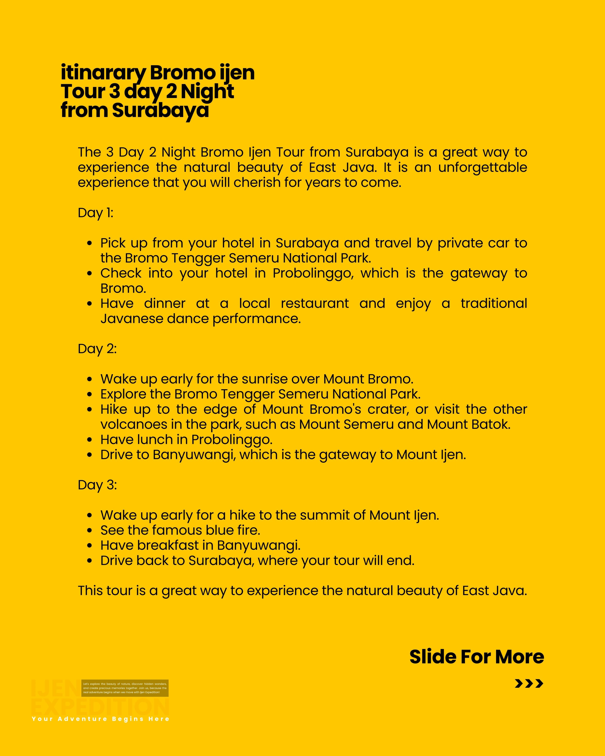 Bromo ijen tour 3 day 2 Night from surabaya Price List 2024