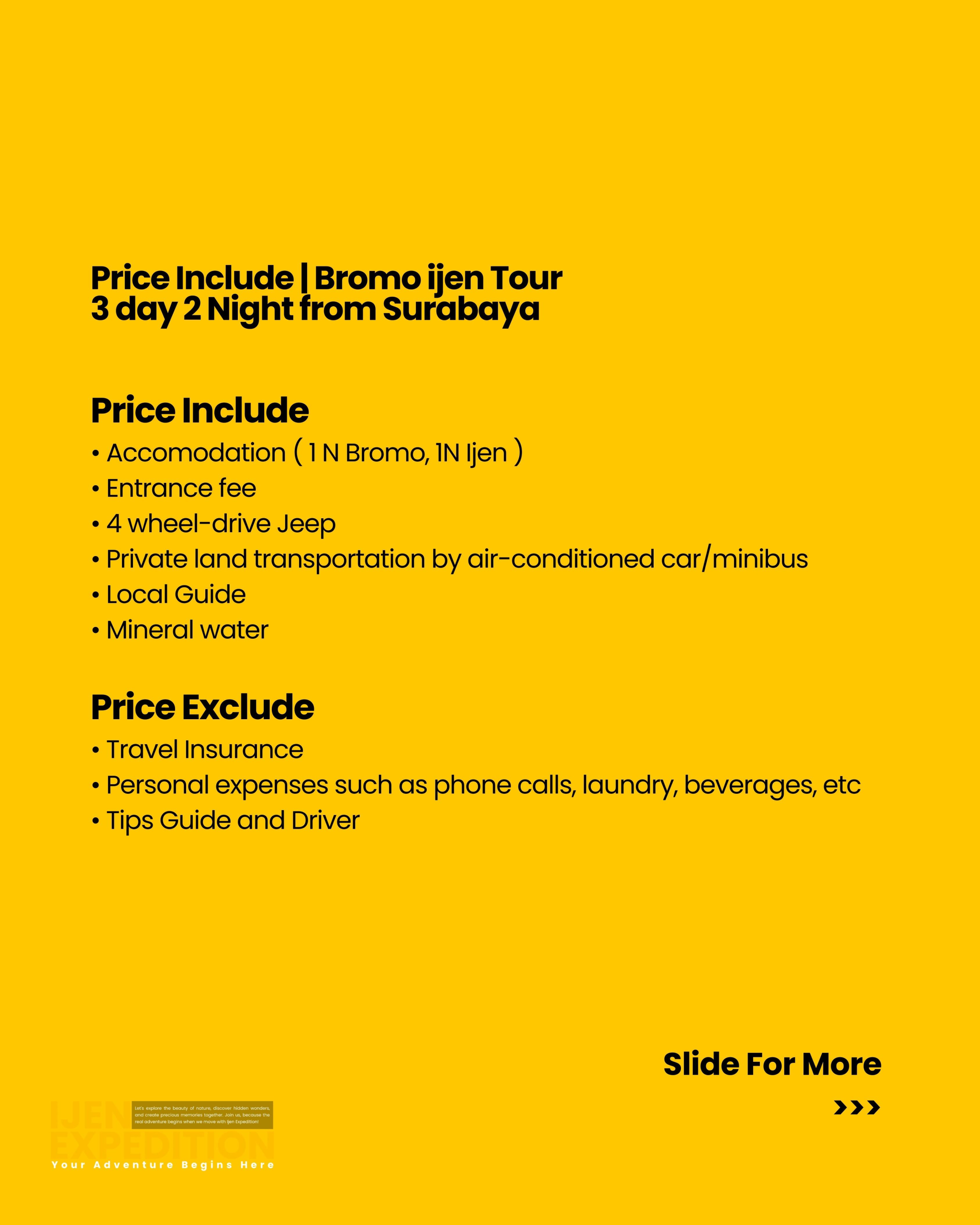 Bromo ijen tour 3 day 2 Night from surabaya Price List 2024